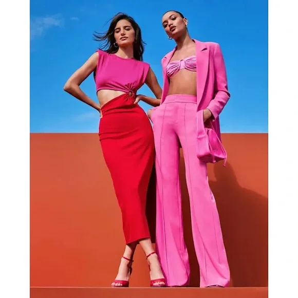 Alice + Olivia Dylan High Waisted Wide Leg Pink Pant - Picture 4 of 12